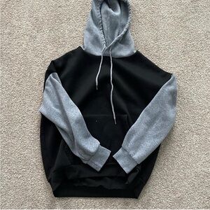 Black and Gray Hooded Pullover Sweater with Drawstring